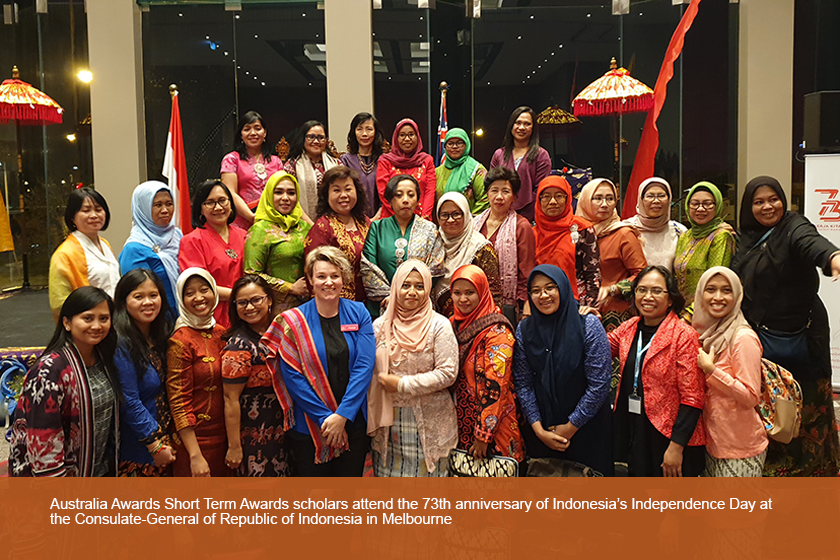Australia Awards Short Term Awards scholars attend the 73th anniversary of Indonesia’s Independence Day at the Consulate-General of Republic of Indonesia in Melbourne